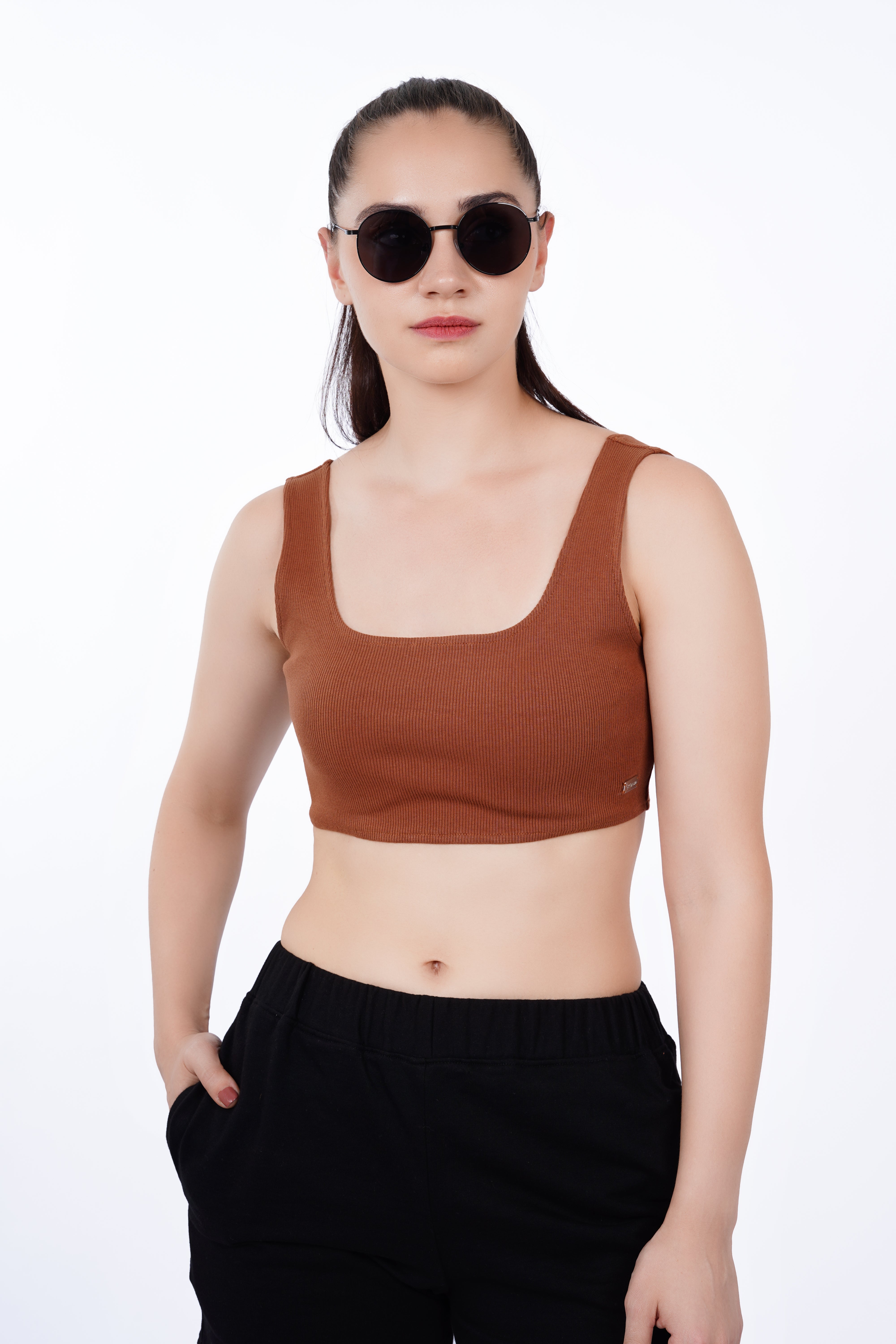Cropped Crop Top - Brown