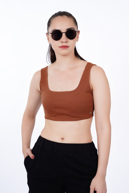 Cropped Crop Top - Brown
