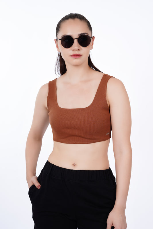 Cropped Crop Top - Brown