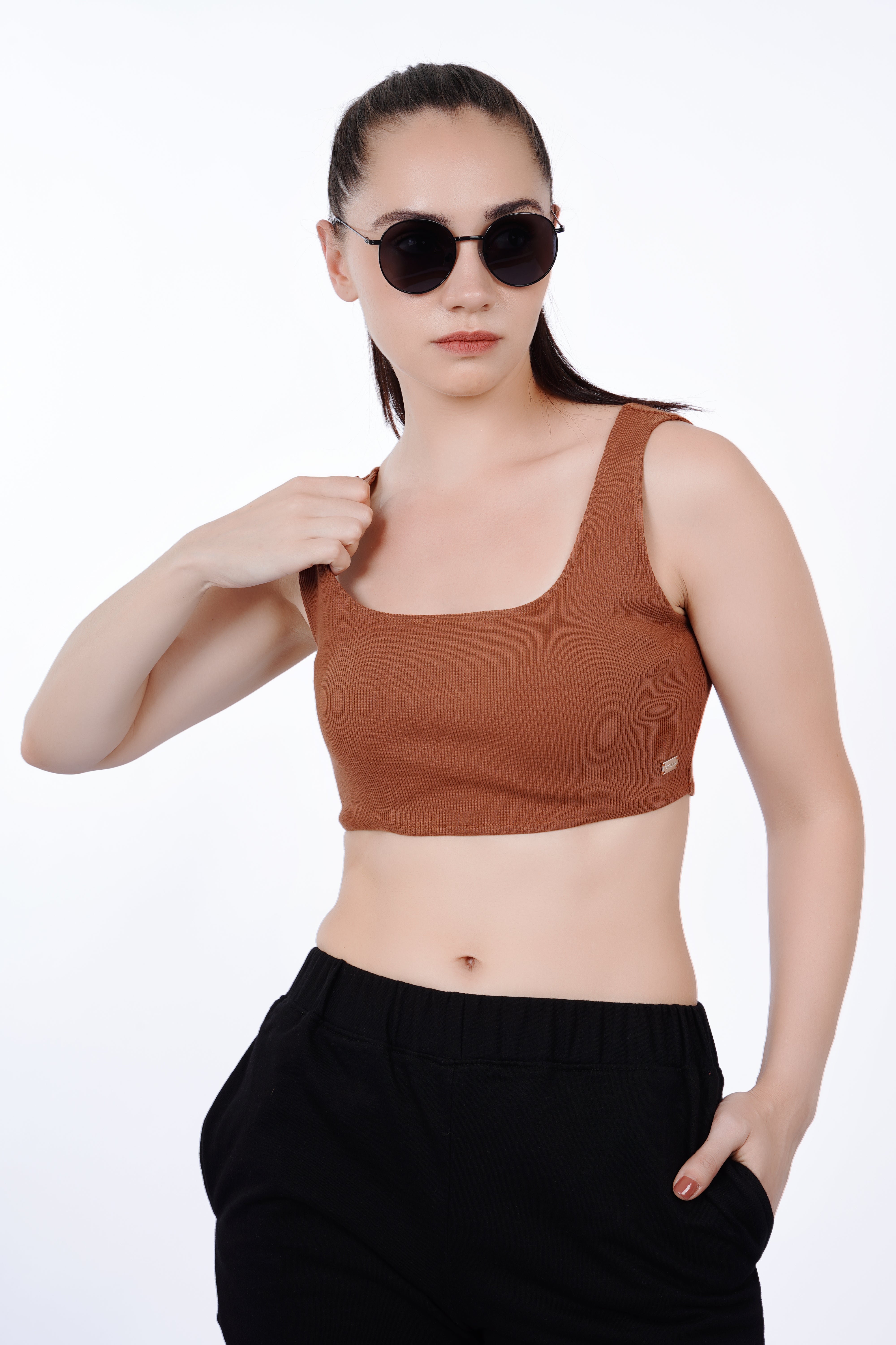 Cropped Crop Top - Brown