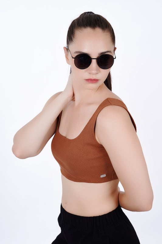 Cropped Crop Top - Brown