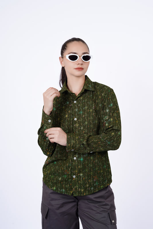 Olive Multi Print Statement Shirt
