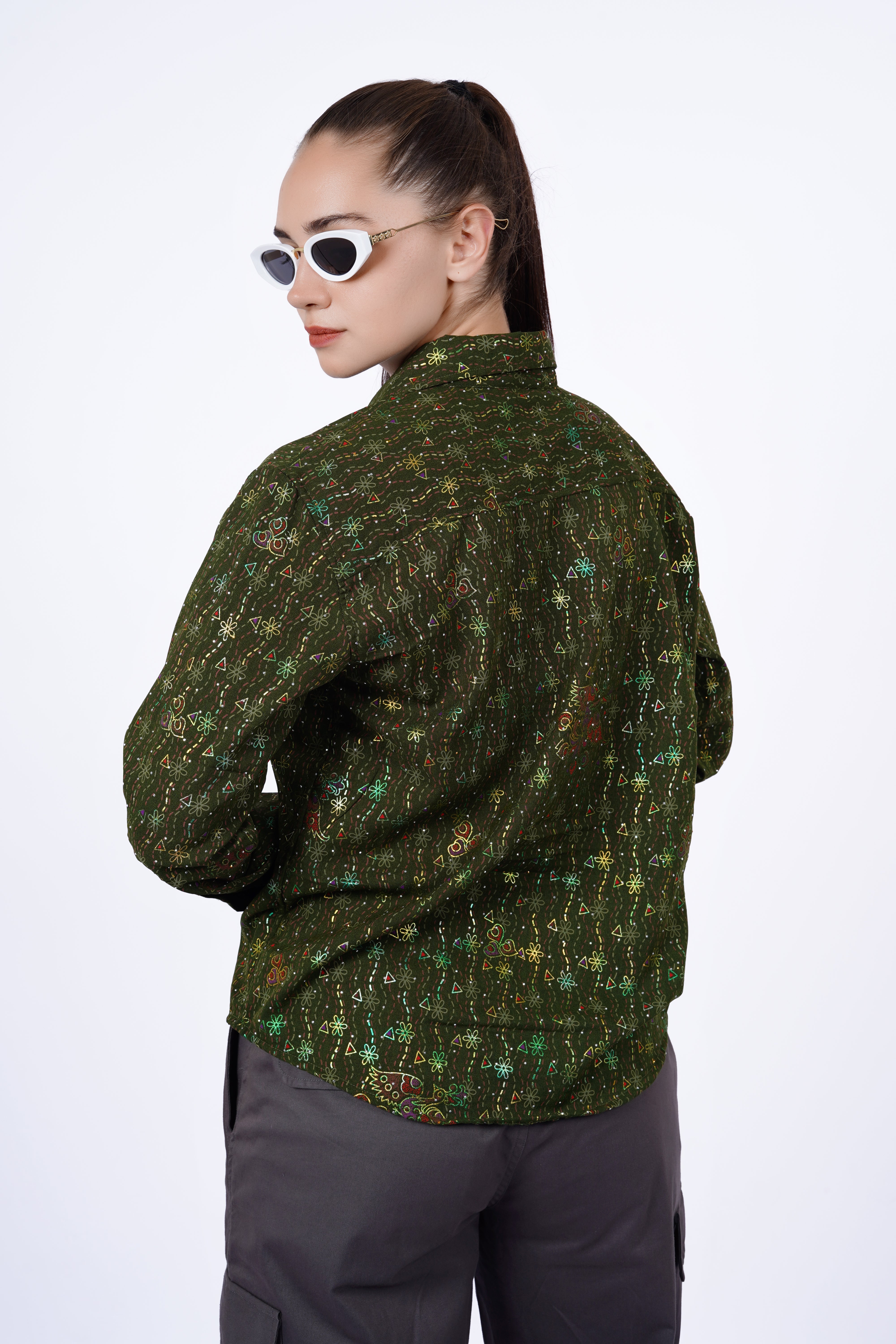 Olive Multi Print Statement Shirt