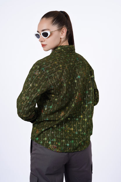 Olive Multi Print Statement Shirt
