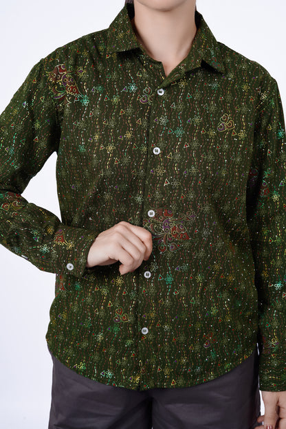 Olive Multi Print Statement Shirt
