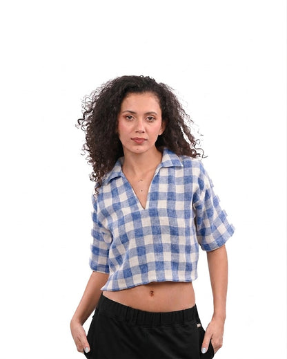 Sky Check Boxy Crop Shirt