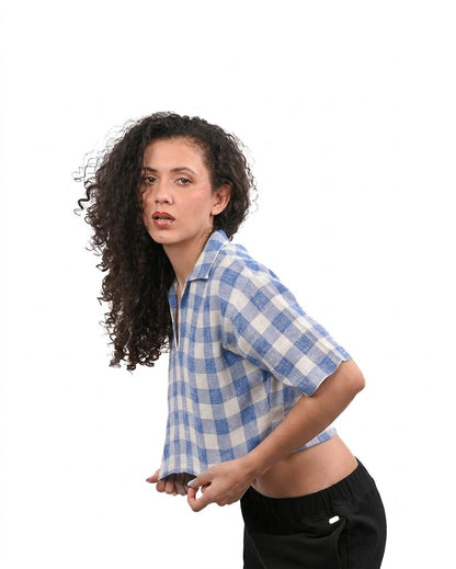 Sky Check Boxy Crop Shirt