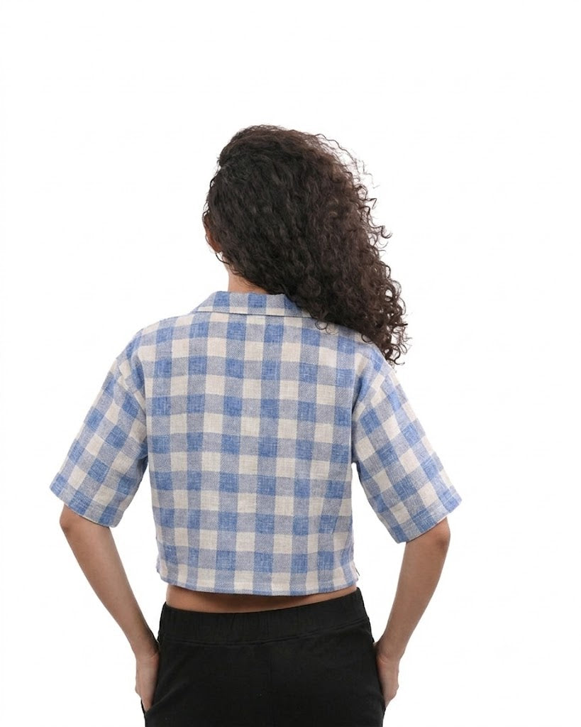 Sky Check Boxy Crop Shirt